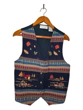 Vintage Casey & Max Women's Embroidered Corduroy Button Vest Large